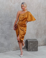 Persimmon One Shoulder Satin Drape Dress - Marigold DO+B-001