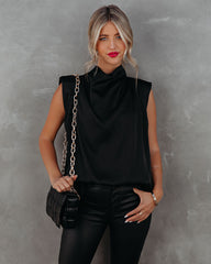 Prestige Satin Cowl Neck Blouse - Black Ins Street