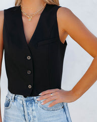 Priam Cropped Button Down Vest - Black Ins Street