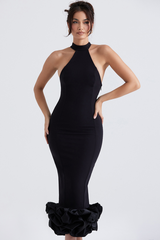 Black Peplum Midi Dress Ins Street