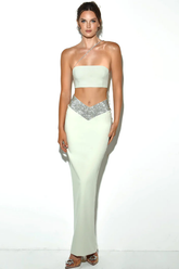 Uriel Mint Crop Top+Uriah Crystal Pencil Skirt Ins Street