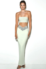 Uriel Mint Crop Top+Uriah Crystal Pencil Skirt Ins Street