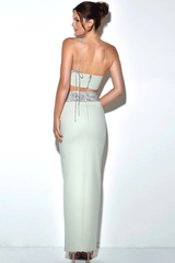 Uriel Mint Crop Top+Uriah Crystal Pencil Skirt Ins Street