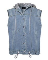 Romee Pocketed Hooded Denim Vest Ins Street