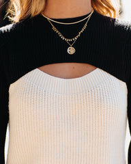 Rozie Colorblock Crop Knit Cutout Sweater - Black Ivory Ins Street