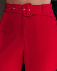 Runway Pocketed Belted Flare Trousers - Red Ins Street