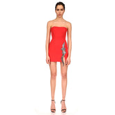 Strapless Sleeveless Patterned Mini Bandage Dress Ins Street