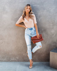 Satisfy My Soul Ribbed Surplice Knit Top - Taupe Ins Street