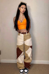 Seen The World Patchwork Wide Leg Jeans - Brown/combo Ins Street
