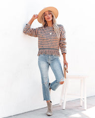 Simple Times Fringe Knit Sweater - Grey Peach Ins Street