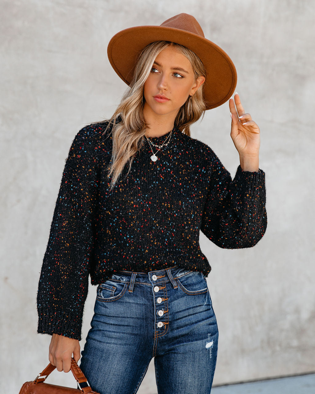 Splash Of Color Speckled Knit Sweater Black FINAL SALE InsStreet