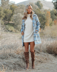 Stan Pocketed Plaid Coat - Light Blue Ins Street