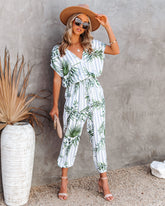 Sunset View Pocketed Palm Print Striped Jumpsuit - Blue Ins Street