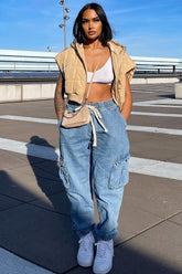 Take A Break Relaxed Denim Joggers - Medium Blue Wash Ins Street