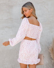 Taylar Floral Smocked Tie Front Crop Top - Pink - FINAL SALE MABL-001