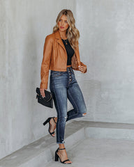 Tiller Faux Leather Crop Blazer - Biscotti - FINAL SALE BAGA-001
