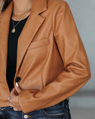 Tiller Faux Leather Crop Blazer - Biscotti - FINAL SALE BAGA-001