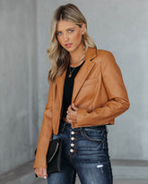 Tiller Faux Leather Crop Blazer - Biscotti - FINAL SALE BAGA-001