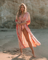 Blue Crush Printed Metallic Duster Kimono - Blush InsStreet