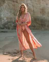 Blue Crush Printed Metallic Duster Kimono - Blush InsStreet