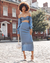 Leah Satin Midi Skirt - Blue Ins Street