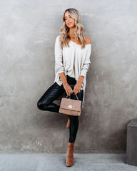 Vital V-Neck Ribbed Sleeve Sweater - Heather Stone Ins Street