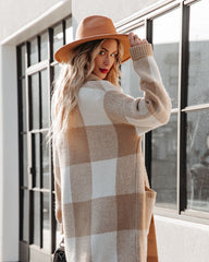 Woodrow Pocketed Checkered Knit Coatigan - Taupe Ins Street