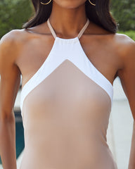Yacht Colorblock Halter One Piece - Beige White Ins Street