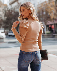 Zana Ribbed Puff Sleeve Knit Sweater - Camel Ins Street