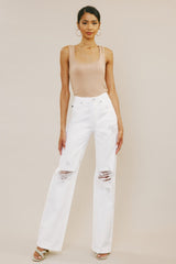 Kancan High-Rise Distressed Flare Jeans in White Ins Street