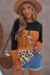 Mixed Print Color Block Long Sleeve Top Ins Street