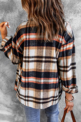 Plaid Button Front Shirt Jacket with Breast Pockets Ins Street