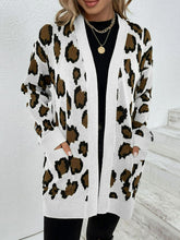 Leopard Print Ribbed Trim Dropped Shoulder Longline Cardigan Ins Street