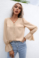 Lace Trim Flounce Sleeve Blouse Ins Street