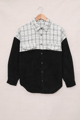 Plaid Color Block Curved Hem Shirt Jacket Ins Street