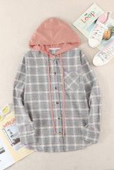 Plaid Drawstring Hooded Shirt Jacket Ins Street
