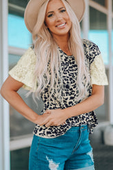 Leopard Print Lace Sleeve Round Neck Tee Ins Street