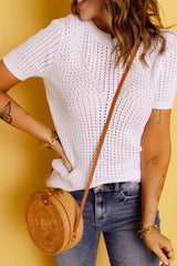 Openwork Ribbed Trim Short Sleeve Top Ins Street