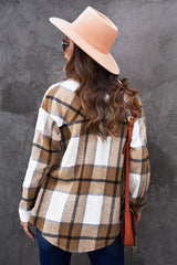 Plaid Curved Hem Dropped Shoulder Shirt Jacket Ins Street