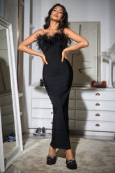 Diaz Feather Tassel Maxi Bandage Dress - Black Ins Street