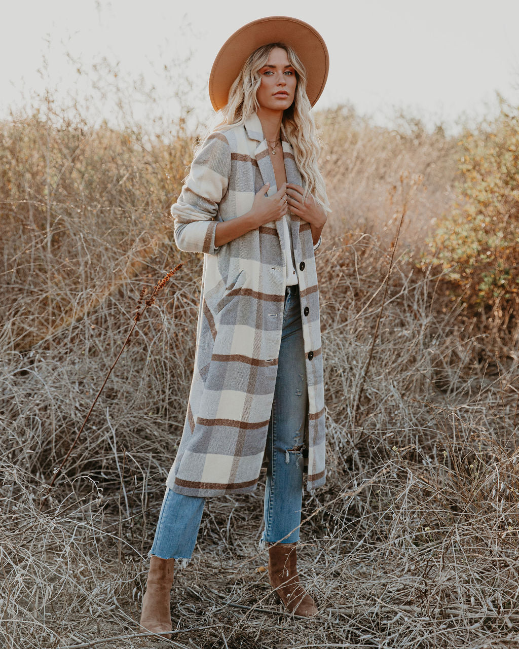 Alanis Pocketed Plaid Coat PROM-001