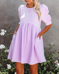 Amber Cotton Pocketed Puff Sleeve Dress - Lavender &MER-001