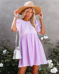 Amber Cotton Pocketed Puff Sleeve Dress - Lavender &MER-001