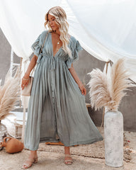 Anika Pocketed Button Down Ruffle Maxi Dress - Sage Dust FLAW-001