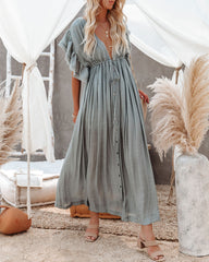 Anika Pocketed Button Down Ruffle Maxi Dress - Sage Dust FLAW-001
