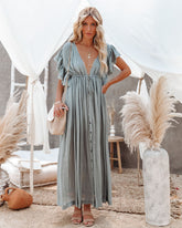 Anika Pocketed Button Down Ruffle Maxi Dress - Sage Dust FLAW-001