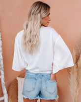 April Satin Kimono Tie Top - Ivory AEOM-001