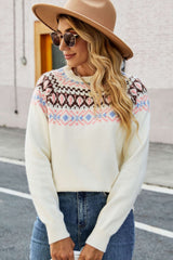 Patterned Raglan Sleeve Round Neck Sweater Ins Street