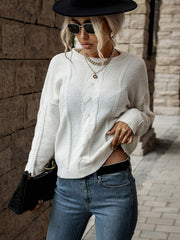 Dropped Shoulder Round Neck Cable-Knit Sweater Ins Street