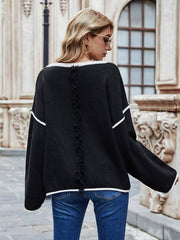 Dropped Shoulder Boat Neck Long Sleeve Sweater Ins Street